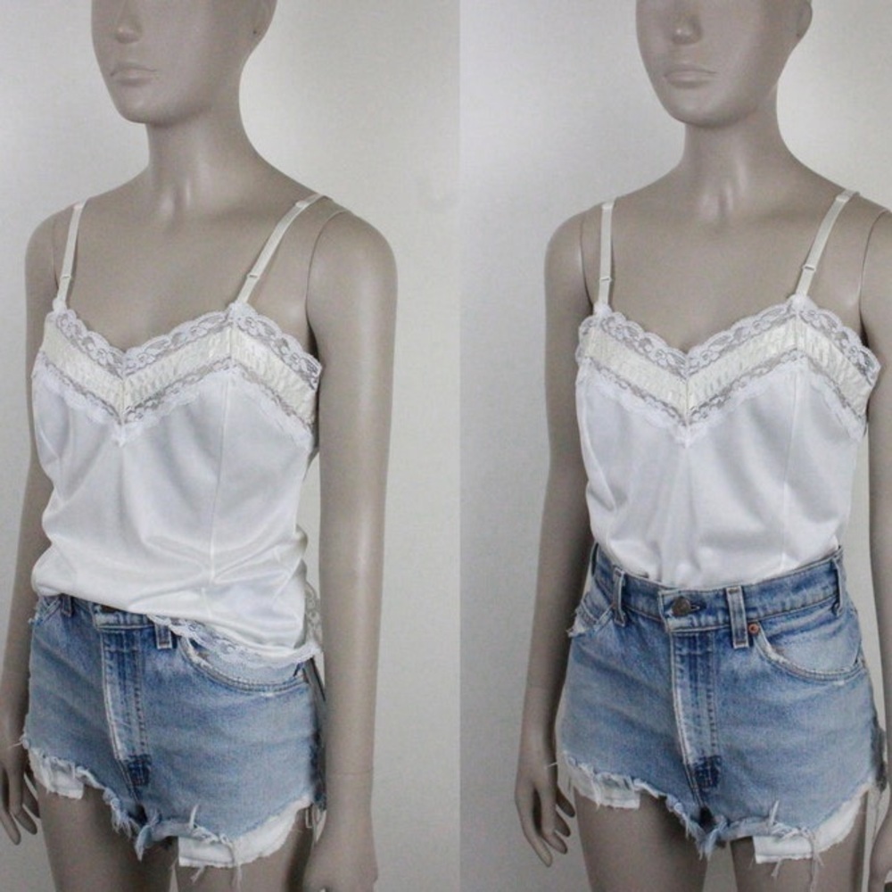 VINTAGE Mel-Lin White Lace Trim Cami Top